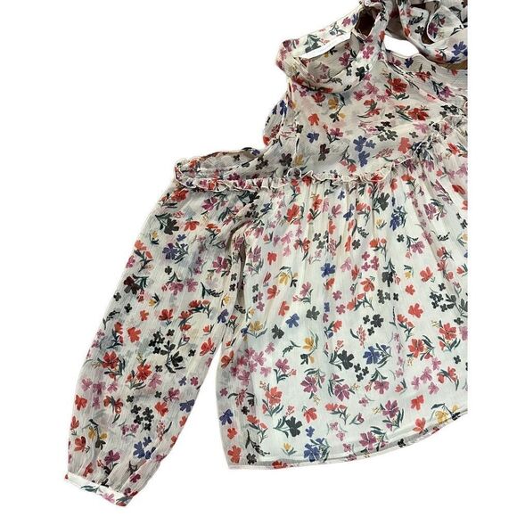 ZARA trafaluc Floral Cold Shoulder Ruffle Top Blouse Multicolor sz small - Picture 7 of 9